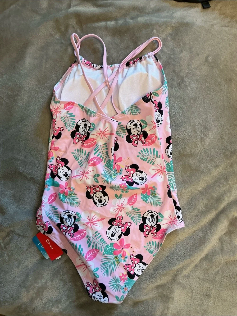 PatPat Pink Minnie Mouse Tropical Print One-Piece Swimsuit